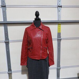 KELA YILA RIBRANT RED VEGAN LEATHER JACKET COAT 2 SIZES AVAILABLE MEDIUM & LARGE